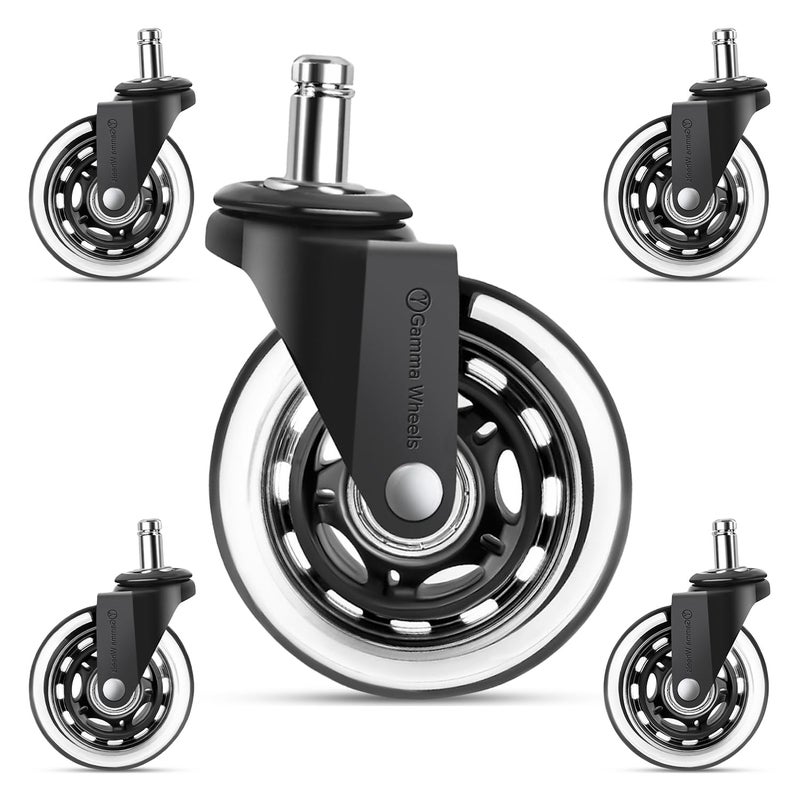 Gamma Wheels Gamma Office Chair Wheels Black, Pack of 5, 7/16 x 7/8 Inch – Heavy Duty Chair Wheels Replacement for Scratch-Free, Smooth & Silent Rolling – Suitable for Floors & Carpet - Image 1